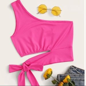 Pink one shoulder crop top
